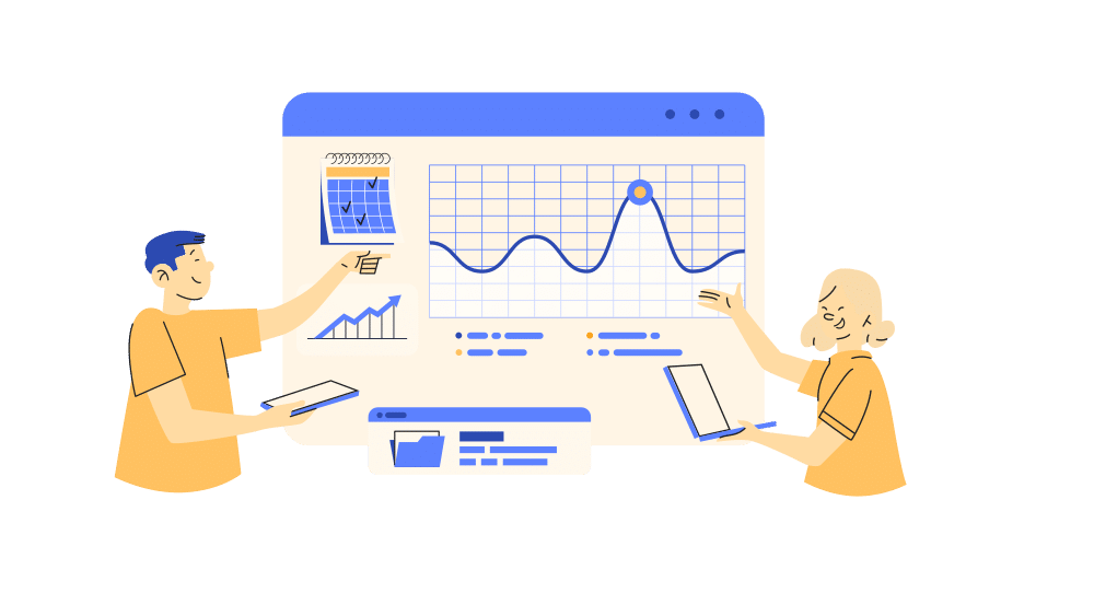 2 people looking at a business analysis chart